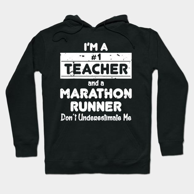 Womens Funny Teacher Apparel Great Perfect Marathon Runner gift Hoodie by Alison Cloy